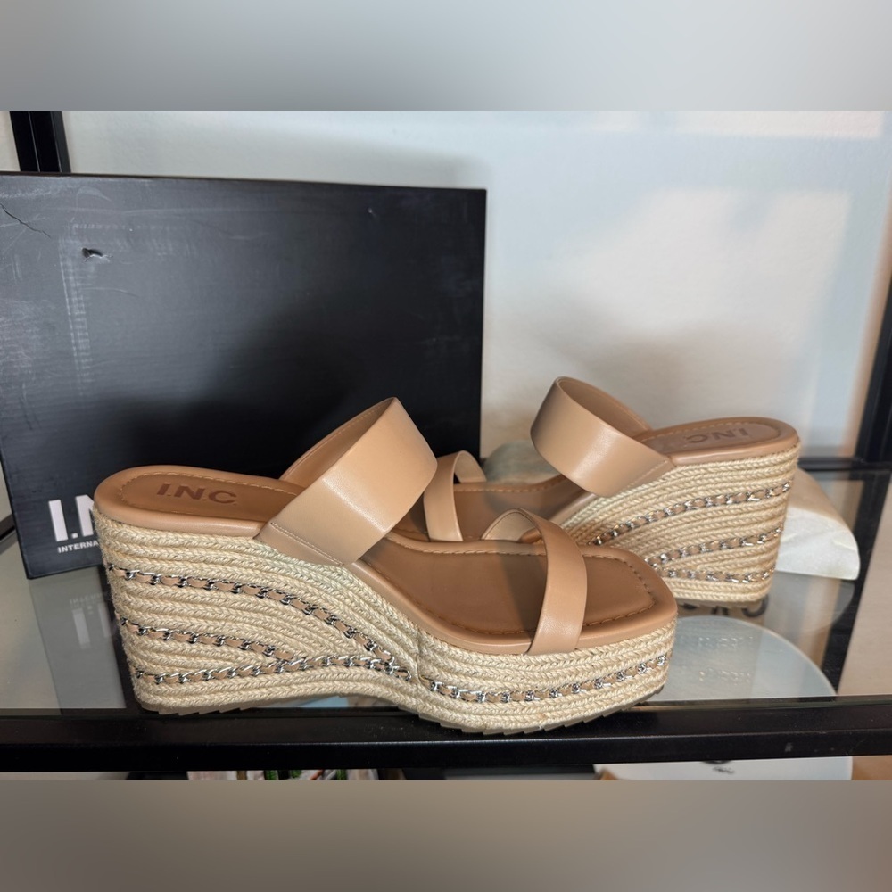 NIB INC NYLANA Comfort Insole Wedge Espadrille Sandals Dark Almond Tan Size 9.5 - Picture 6 of 9